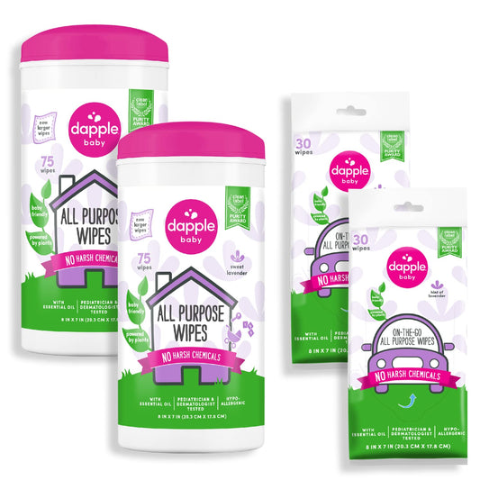 Dapple Baby All Purpose Lavender Wipes - Plant-Powered Cleaning for Sensitive Skin