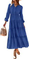 Fall Long Sleeve Maxi Dress - Boho Tiered A-Line Flowy Maxi