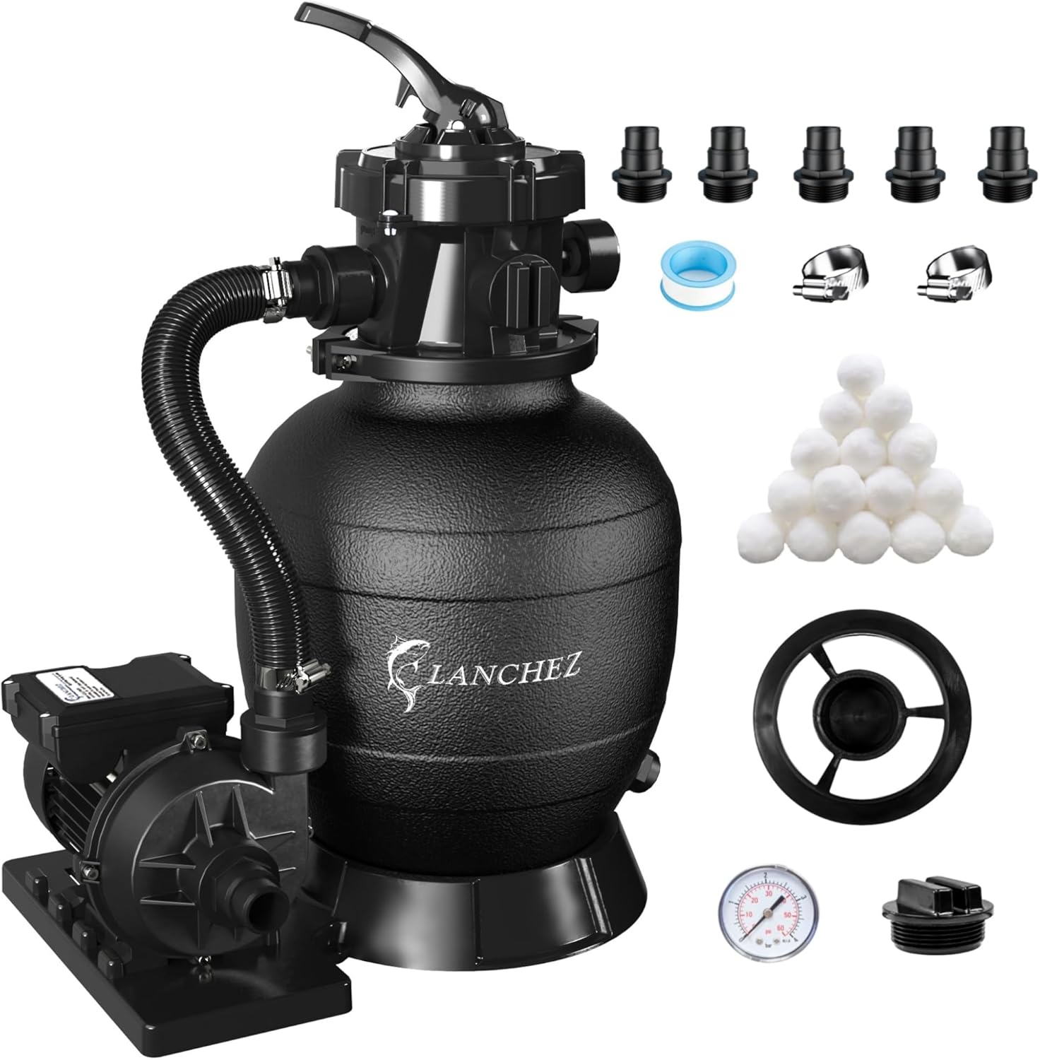 LANCHEZ 12ft' Sand Filter Pump for Above Ground Pools, 1/3 HP