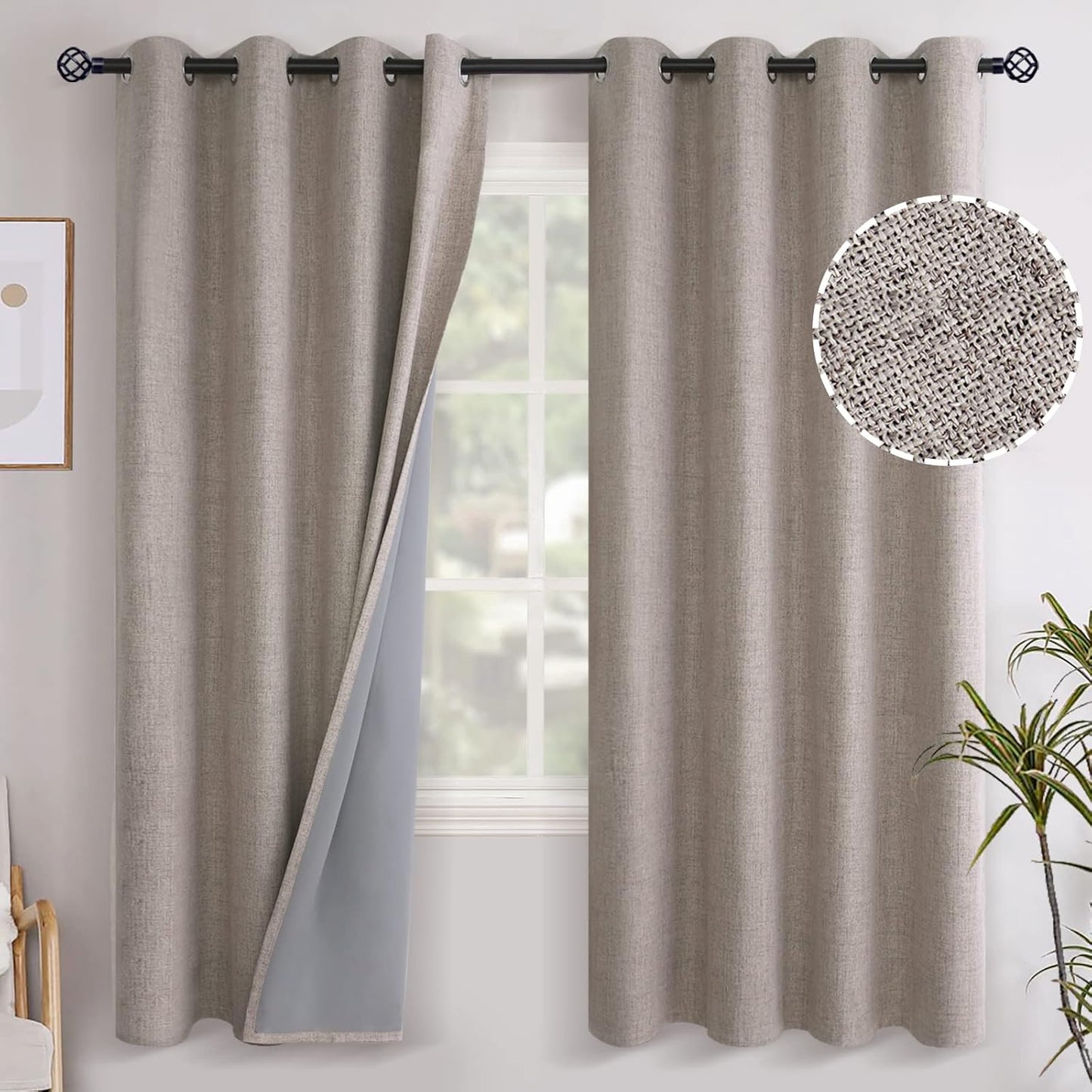 YoungsTex Burlap Taupe Linen Blackout Curtains for Home Decor