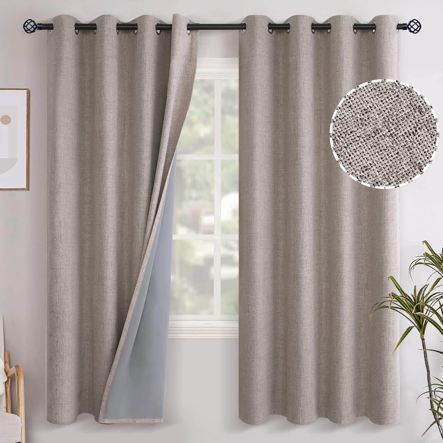 YoungsTex Burlap Taupe Linen Blackout Curtains for Home Decor