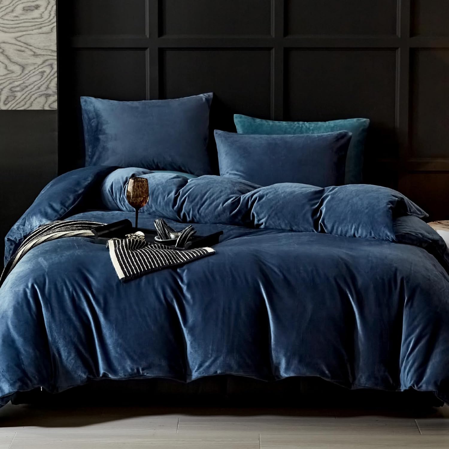 Ultra Soft Navy Flannel Velvet Duvet Cover Set for Queen Size