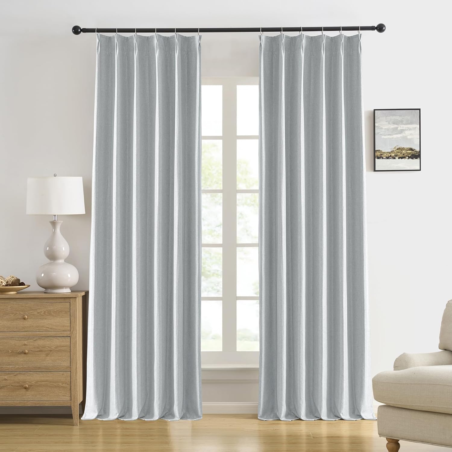 Light Grey Pinch Pleated Blackout Curtains for Elegant Living Room