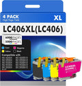 LC406 LC406XL Ink Cartridges for Brother Printer - 4 Pack High Yields