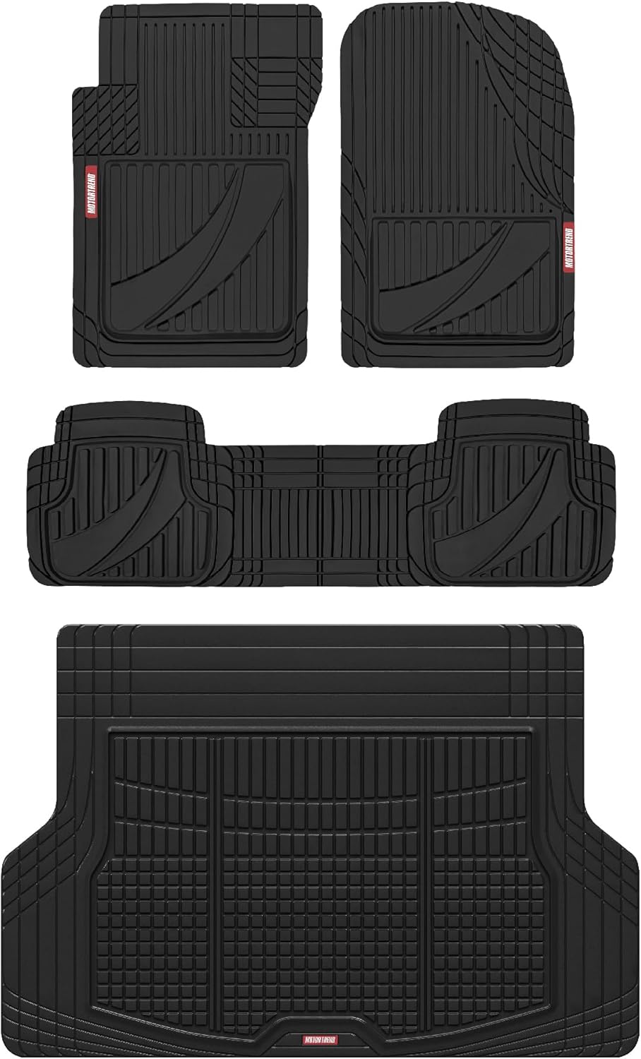 Motor Trend FlexTough Heavy Duty Black Rubber Car Floor Mats