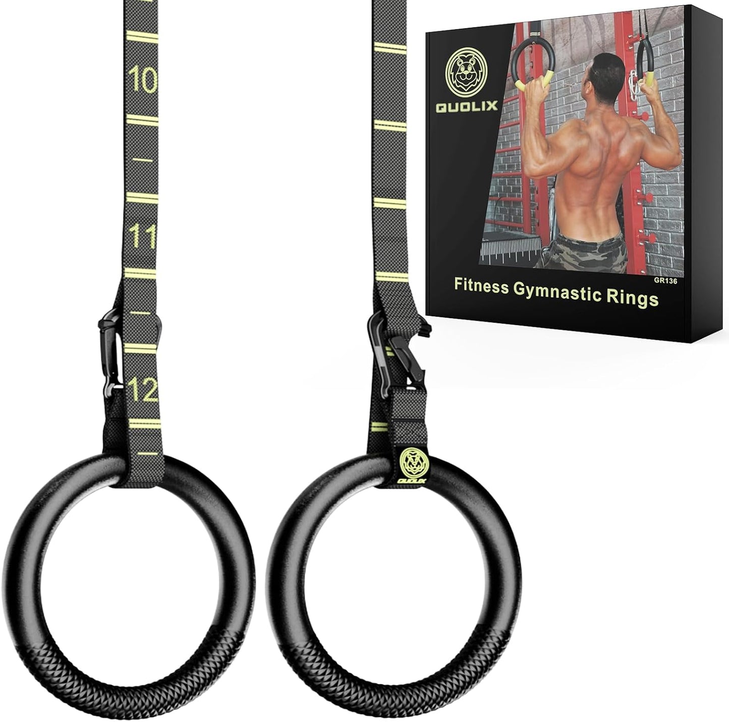 QUOLIX Gymnastic Rings with Adjustable Straps for Home Workouts