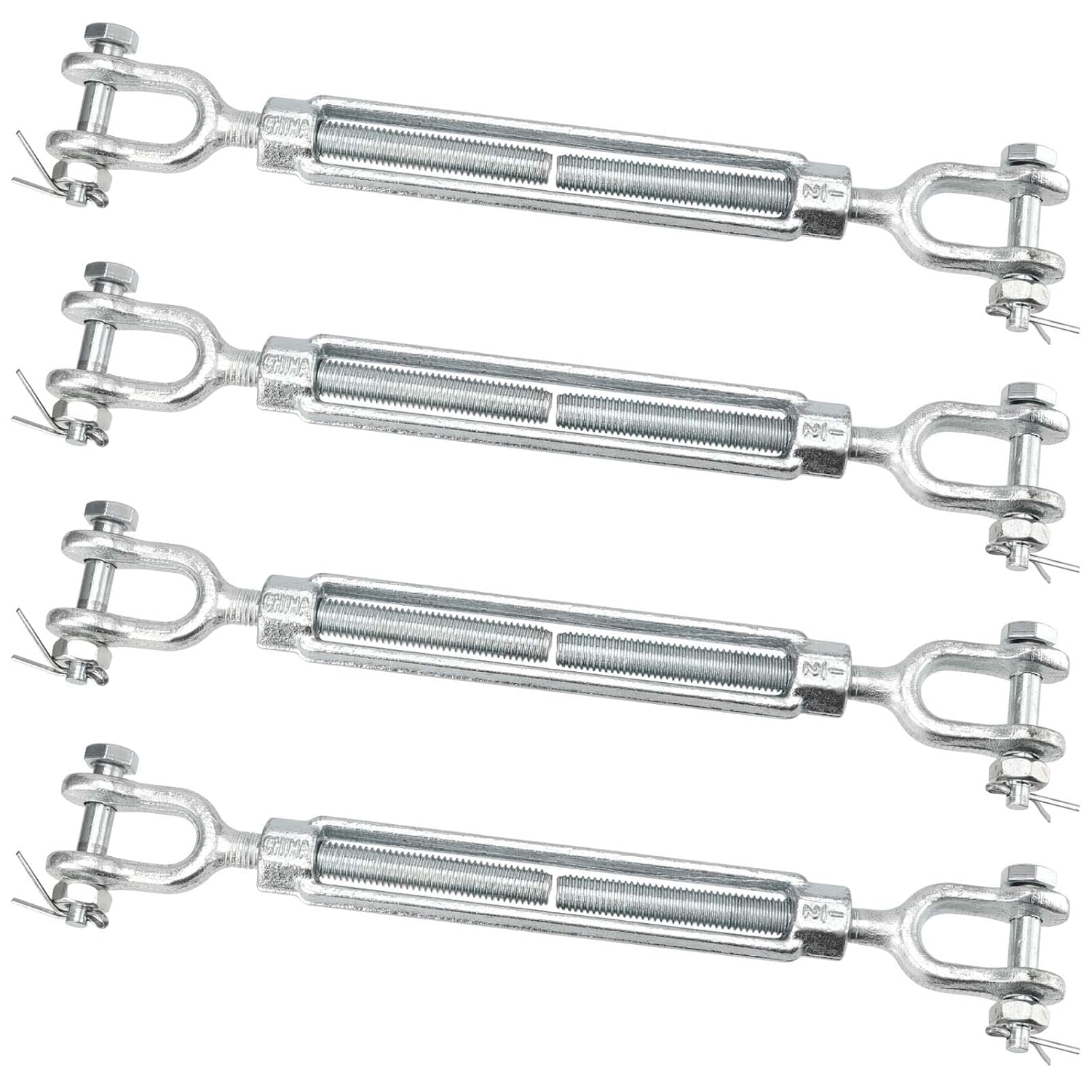 4 Pack M12 Galvanized Steel Turnbuckle for Heavy Duty Use
