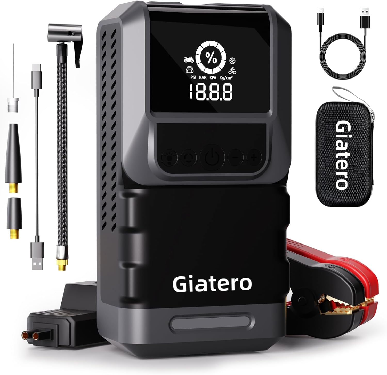 Portable Car Jump Starter: 4000A Power & Air Compressor