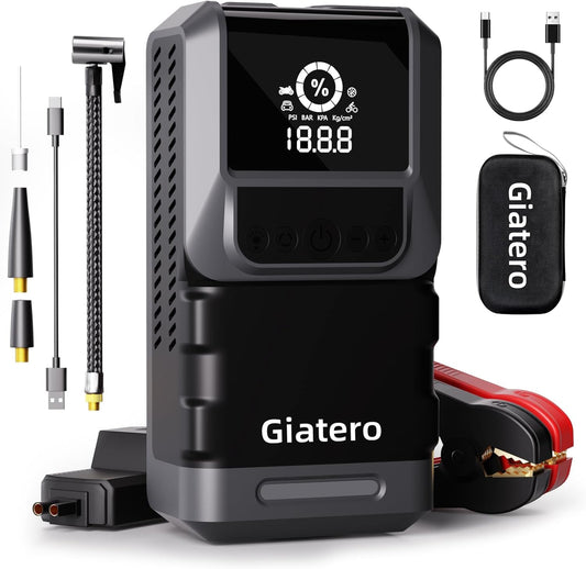 Portable Car Jump Starter: 4000A Power & Air Compressor