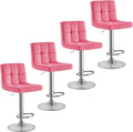 Pink Velvet Bar Stools Set of 4, Adjustable Swivel Counter Stools