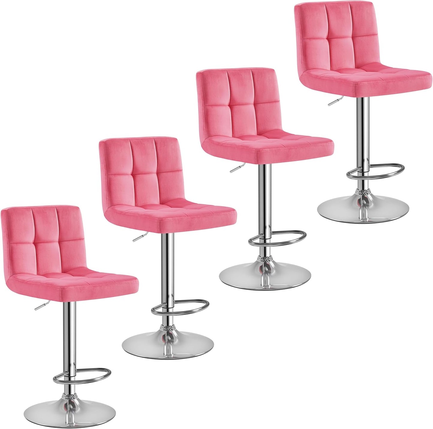 Pink Velvet Bar Stools Set of 4, Adjustable Swivel Counter Stools