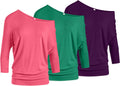 3 Pack Dolman Tops for Women Off The Shoulder Shirts - Banded Waist