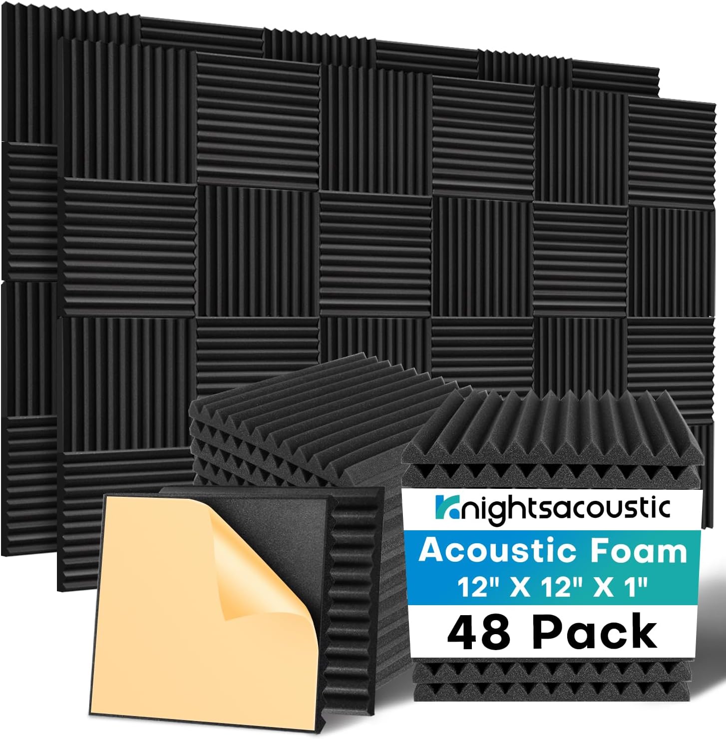 48 Pack Sound Proof Foam Panels for Walls with Self Adhesive