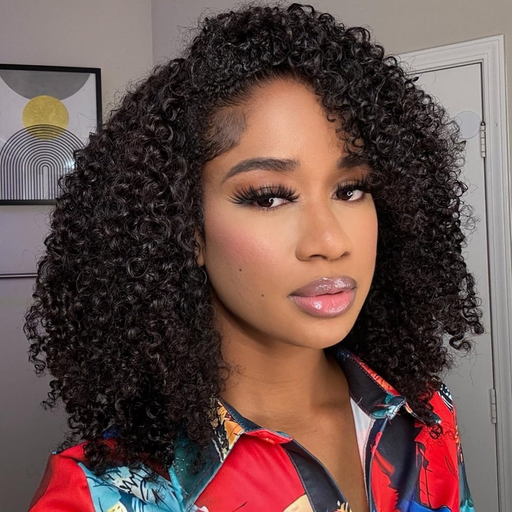 16 Inch Curly Half Wig Human Hair for Effortless Style