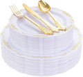 White Gold Plastic Plates & Silverware Set 150pcs - Elegant Disposable
