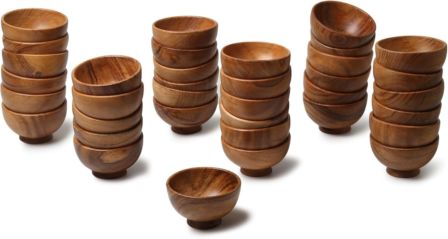 Set of 36 Acacia Wood Small Bowls for Charcuterie and More