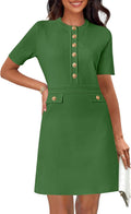 MEROKEETY Knit Bodycon Sweater Dress Button Short Sleeve Mini