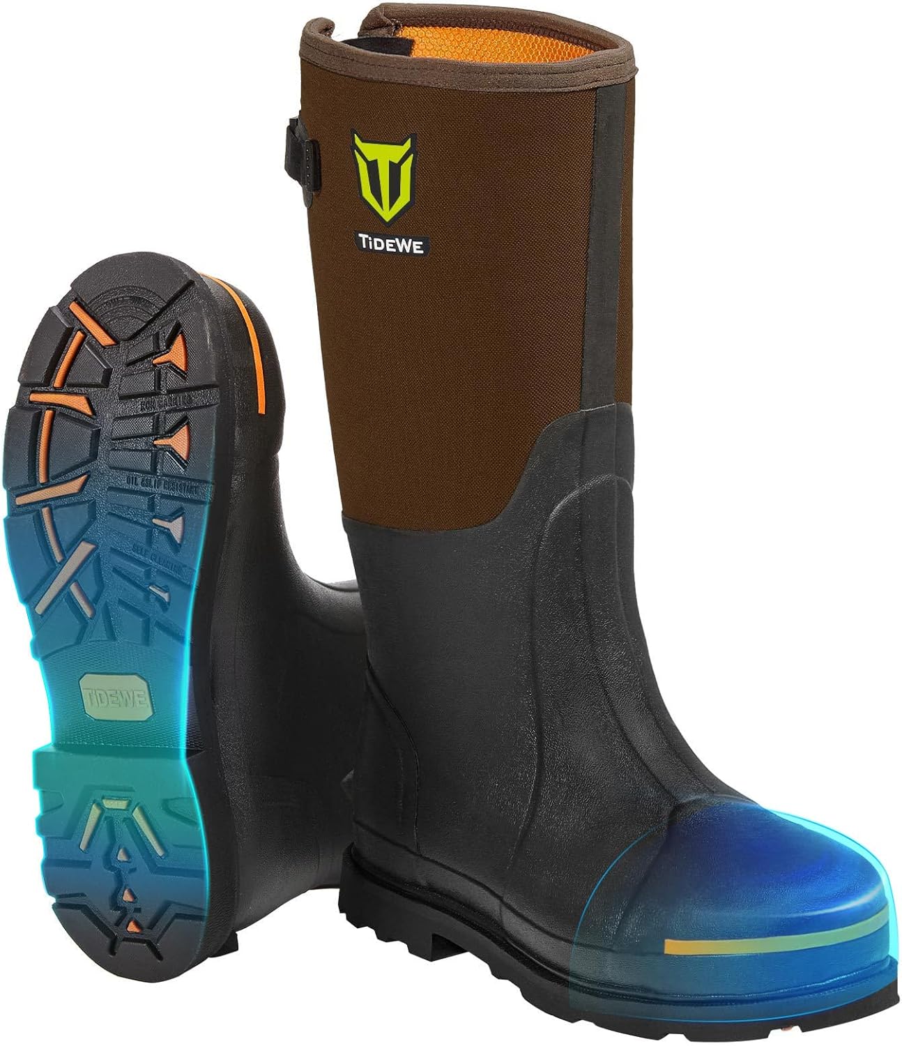 TIDEWE Rubber Work Boot for Men with Steel Toe & Waterproof Design