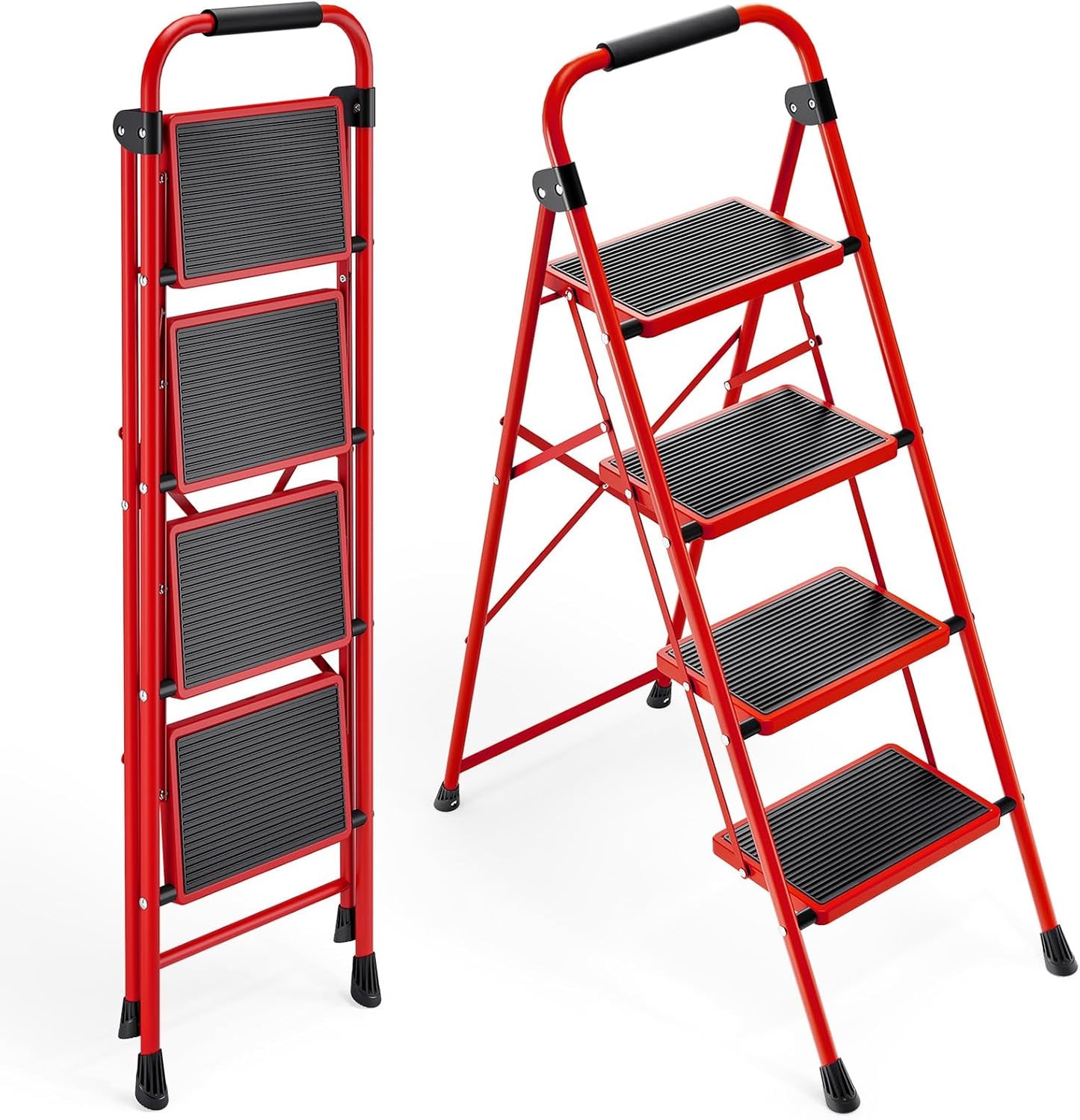 KINGRACK 4 Step Ladder with Anti-Slip Wide Pedal for Safety