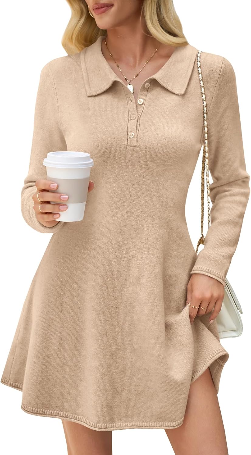 Saodimallsu Womens Sweater Dress for Fall with Polo Collar