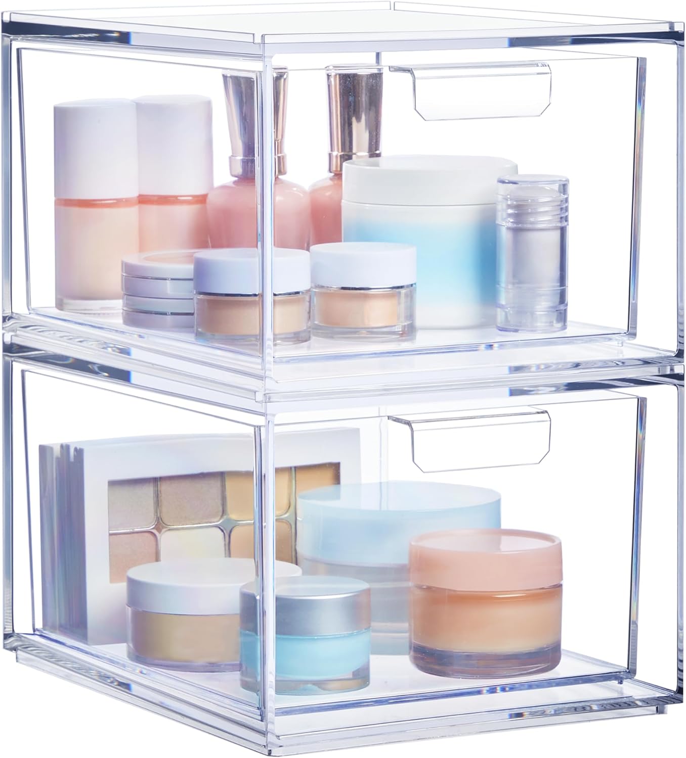 Clear Bin Organizer Drawers | Stackable Set | Organize Beauty Supplies