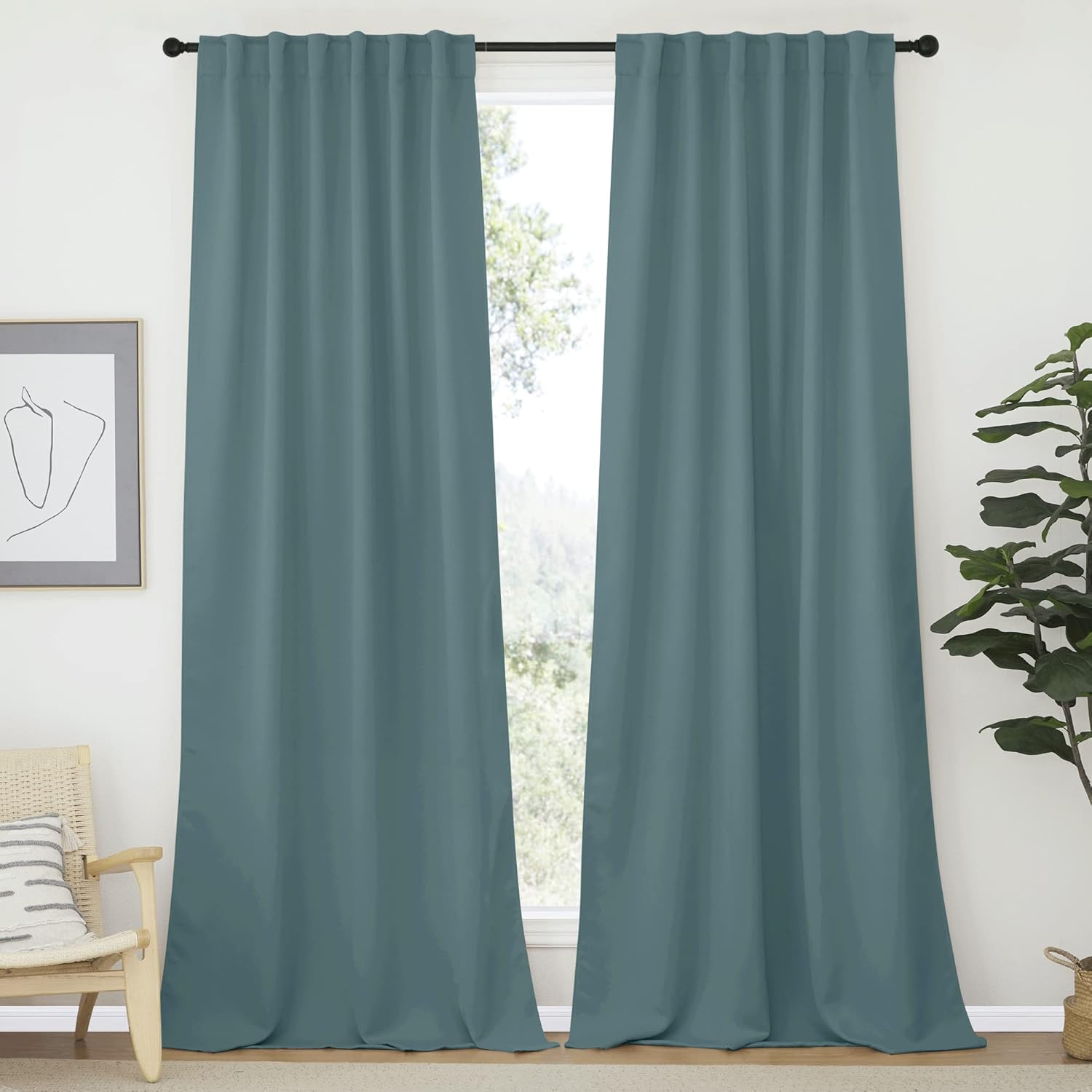 NICETOWN Blackout Curtains for Living Room - Greyish Blue 52x95