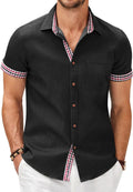 Men's Short Sleeve Button Down Shirt Plaid Collar Denim - Casual Slim
