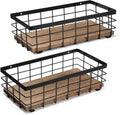 Small Metal Wire Basket with Wood Base for Home Organization