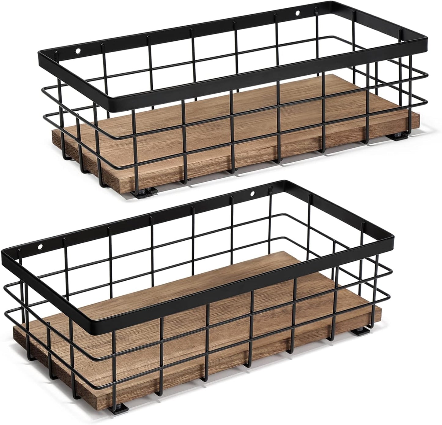 Small Metal Wire Basket with Wood Base for Home Organization
