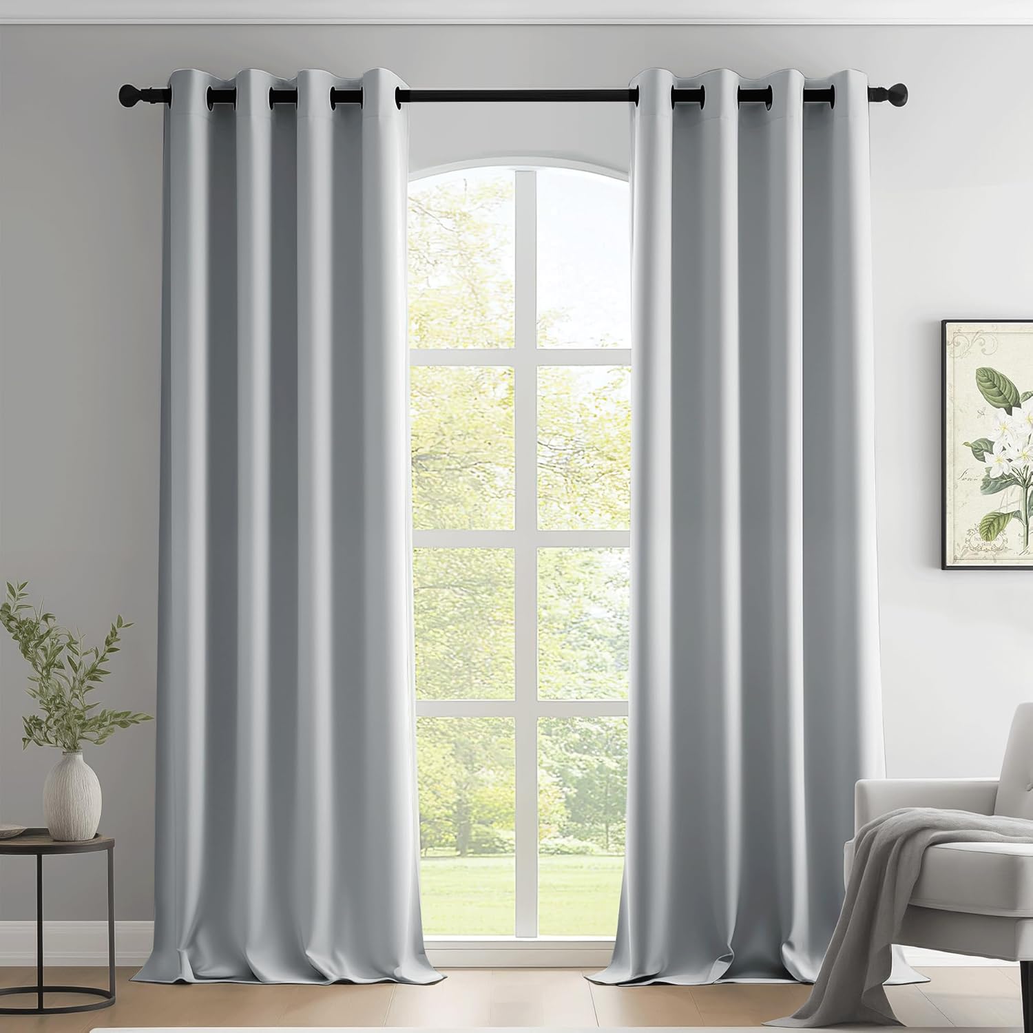 Beauoop Grey 100% Blackout Curtains for Bedroom and Living Room