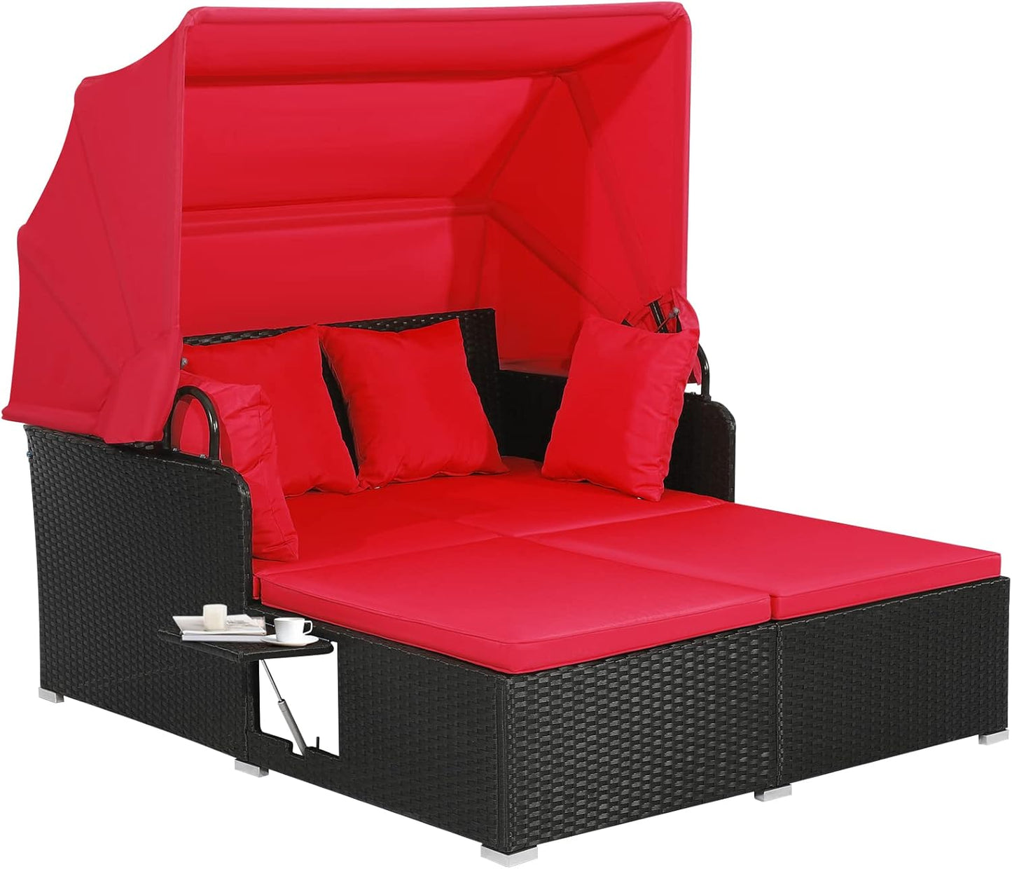 Tangkula Patio Rattan Daybed with Canopy for Outdoor Relaxation