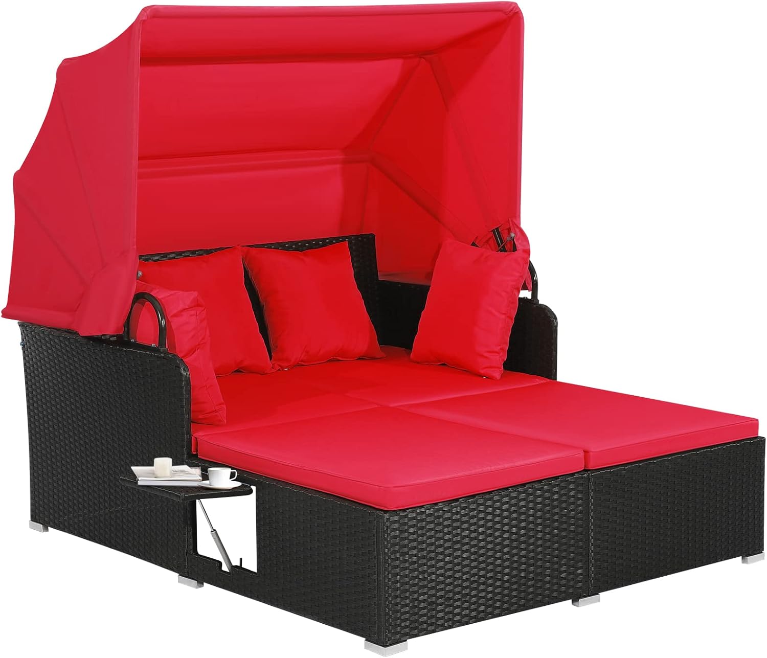 Tangkula Patio Rattan Daybed with Canopy for Outdoor Relaxation