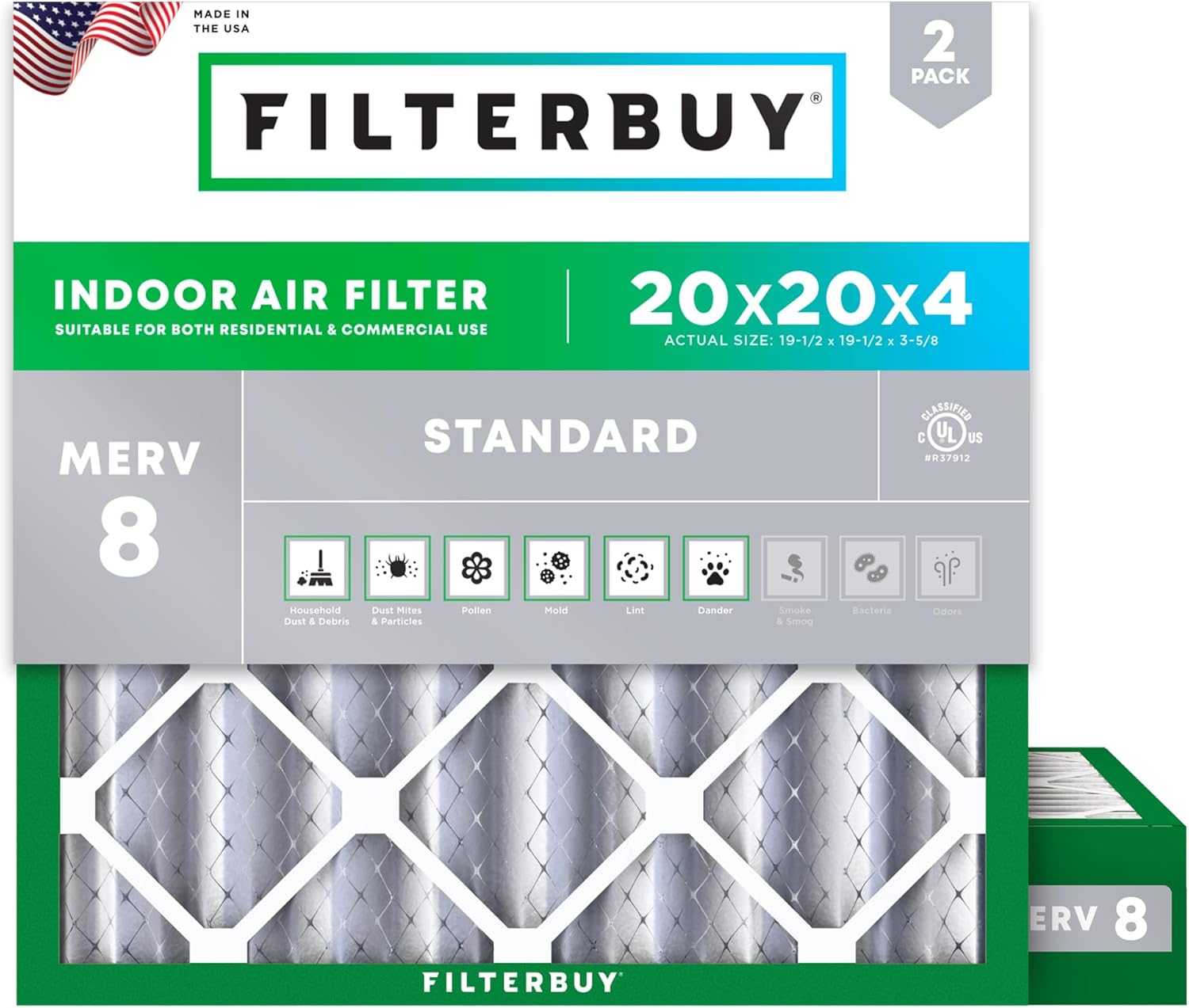 Filterbuy 20x20x4 Air Filter MERV 8 for Dust & Allergy Defense
