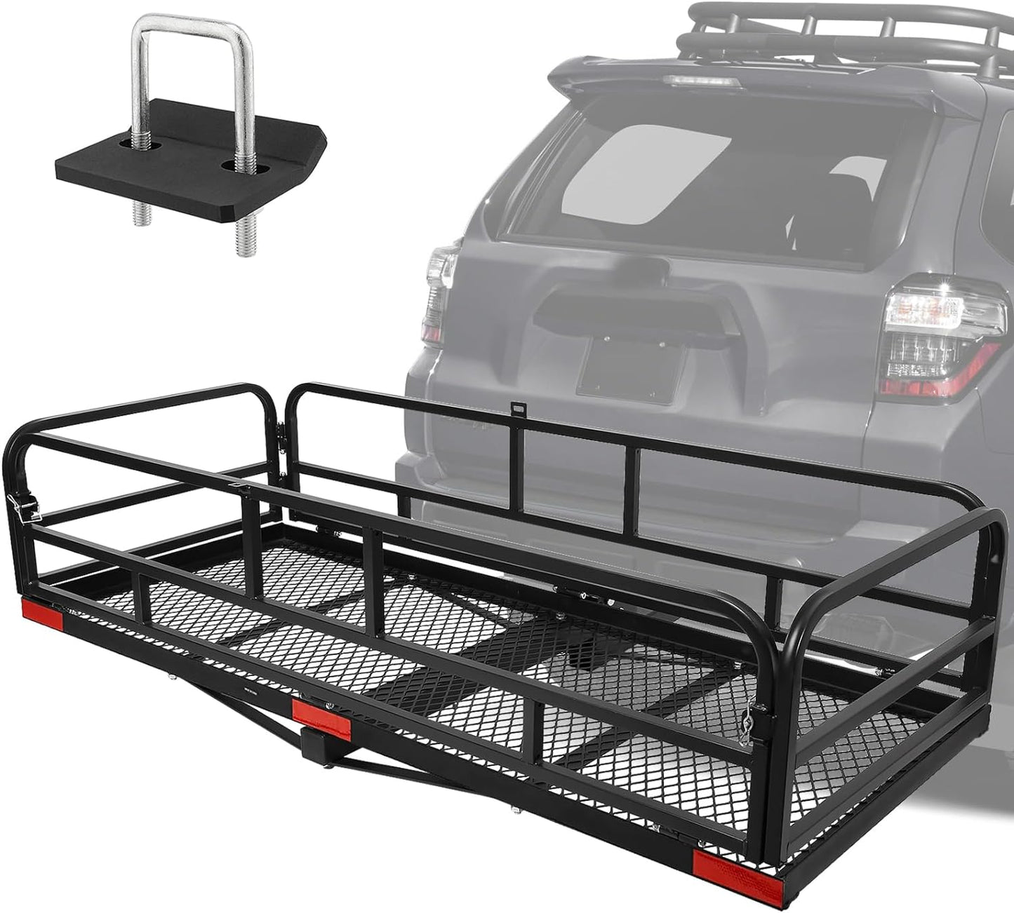 Trailer Hitch Cargo Rack with High Side Rails for Extra Storage