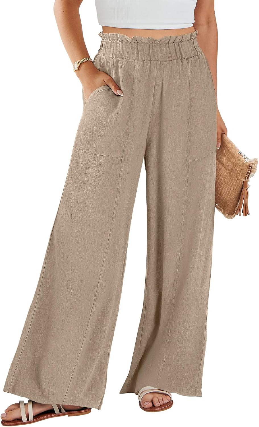 Womens Linen Pants for Summer - Casual Loose Wide Leg Trousers