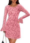Long Sleeve Mesh Floral Mini Dress for Women - Slim Bodycon Fit