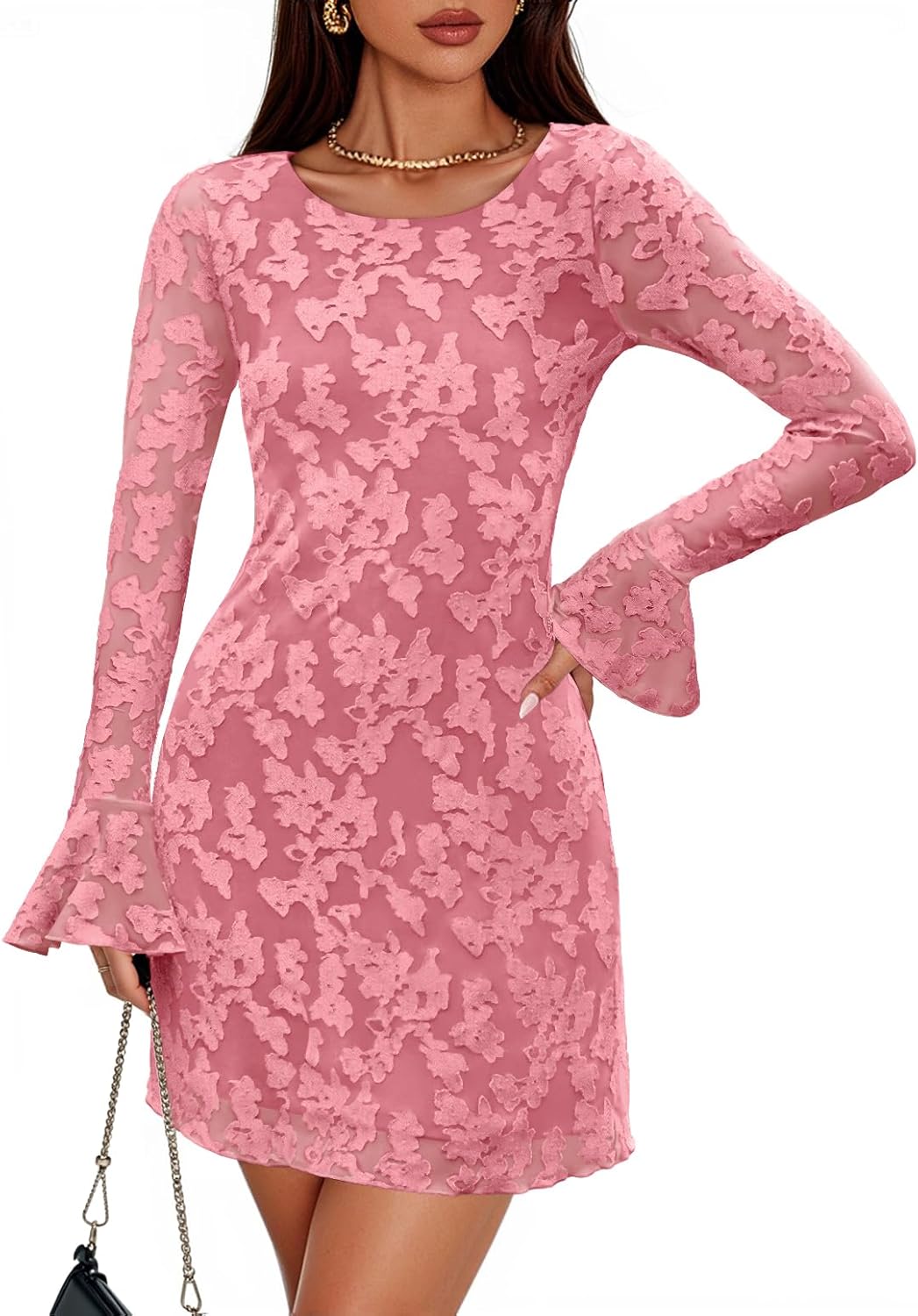 ZESICA Long Sleeve Mini Dresses for Women - Floral Bodycon Style