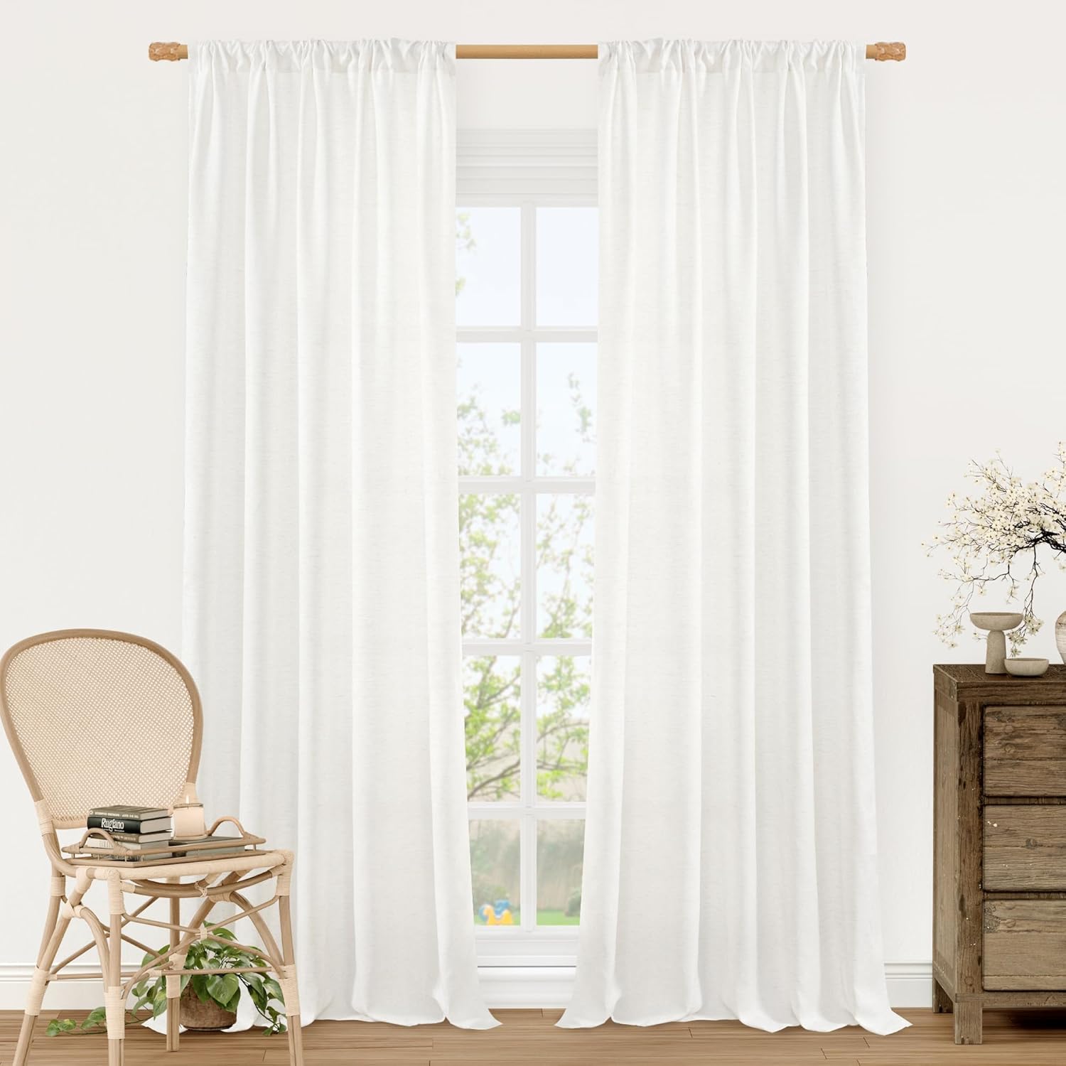 LAMIT Natural Linen Curtains for Bedroom Light Filtering Drapes