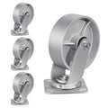 6in x 2in Heavy Duty Caster Wheels - 4 Pack Industrial Plate Casters