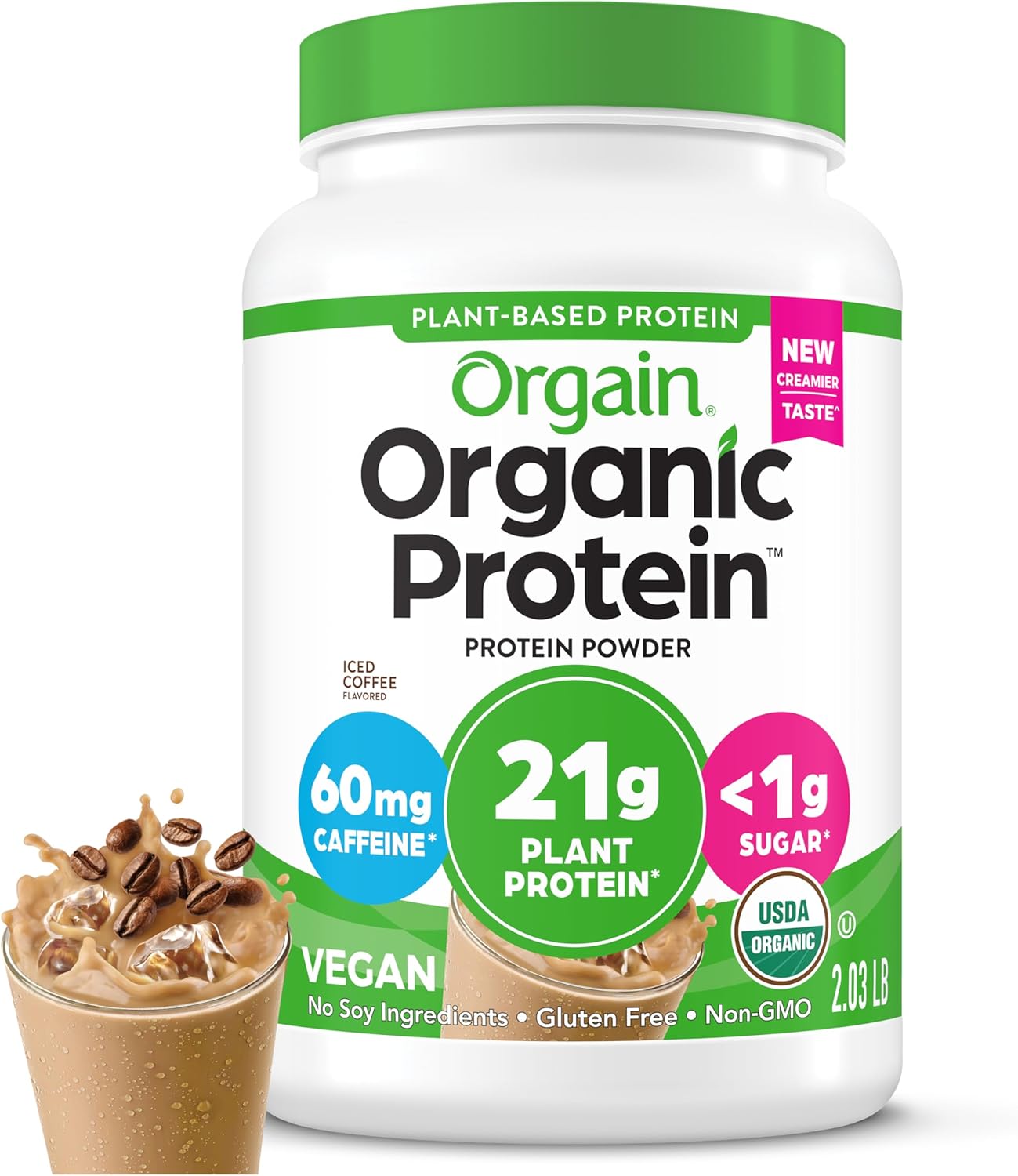 Orgain Organic Vegan Protein Powder - Iced Coffee Flavor Boost