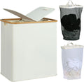 Laundry Hamper with Lid and Bamboo Handles - 2-Section 140L Sorter