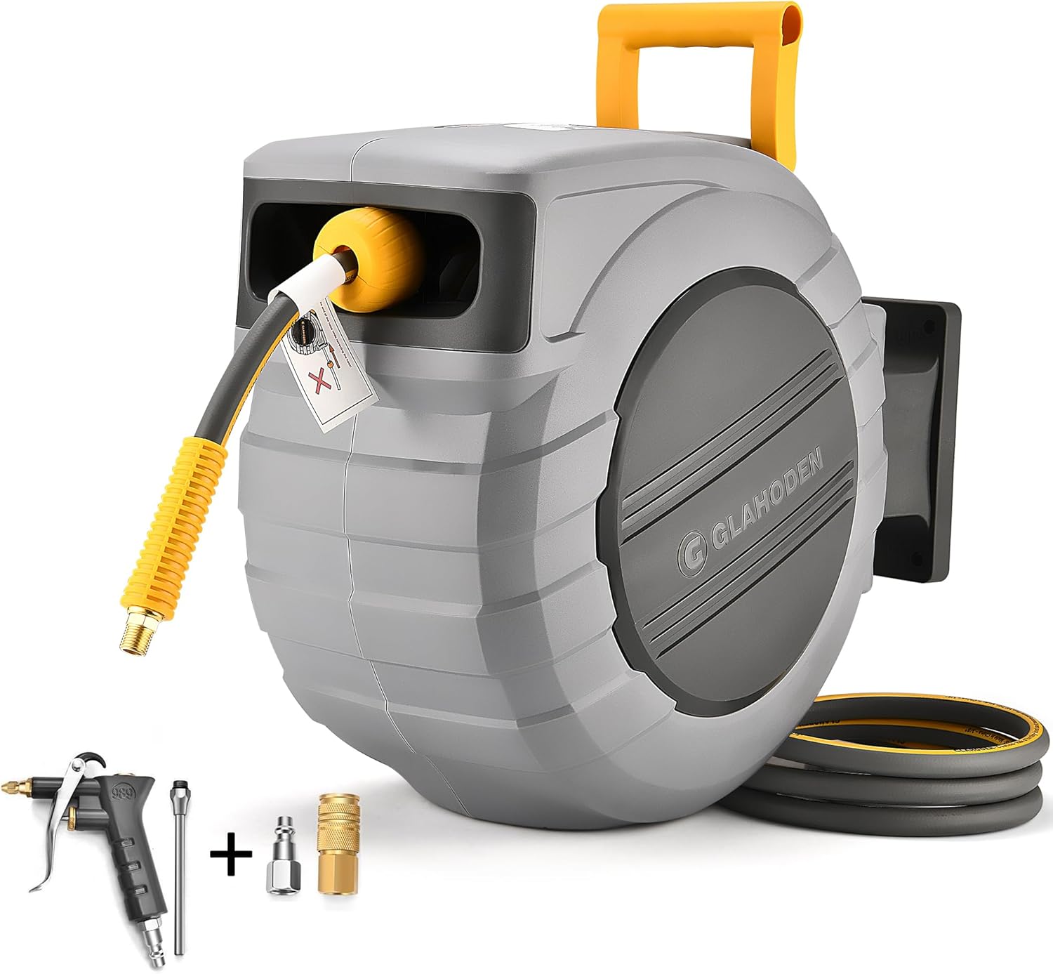 GLAHODEN 100 Ft Retractable Air Hose Reel with 180 Swivel Bracket