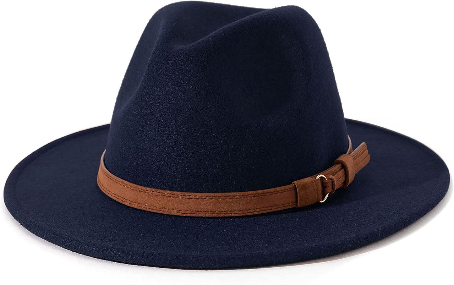 Vintage Wide Brim Fedora Hat for Men & Women with Buckle