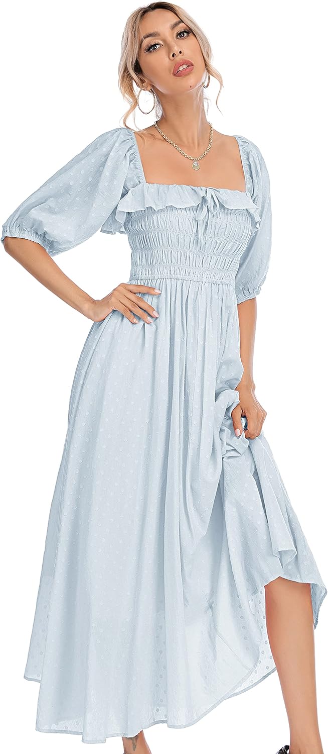 R.Vivimos Women Summer Half Sleeve Cotton Ruffled Dresses