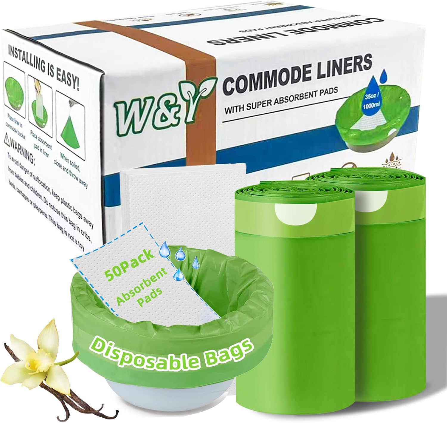 50 Pack Vanilla-Scented Commode Liners for Ultimate Portability