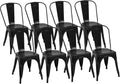 Sweetcrispy Metal Dining Chairs Set of 8 - Stackable 18 in Black