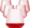 14Oz Pink Ribbed Plastic Wine Glasses 40 Pack - Unbreakable Stemless