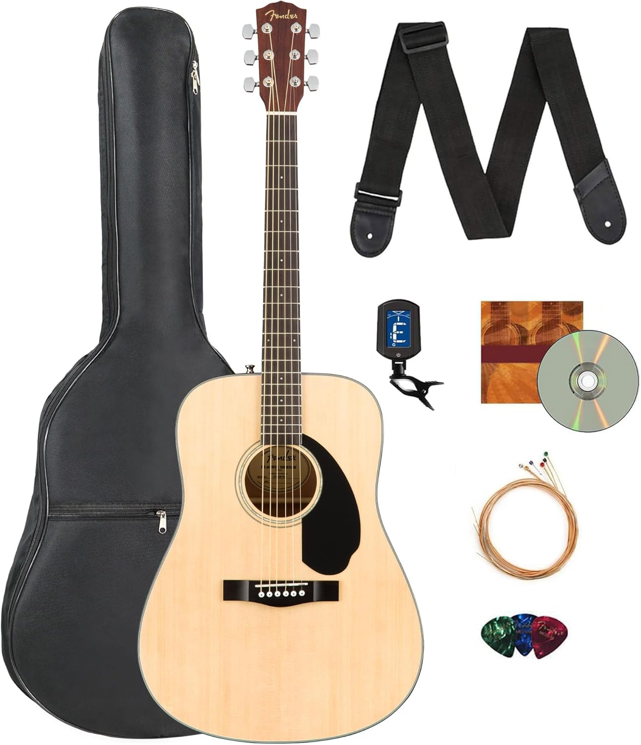 Fender CD-60S Solid Top Dreadnought Acoustic Guitar Bundle