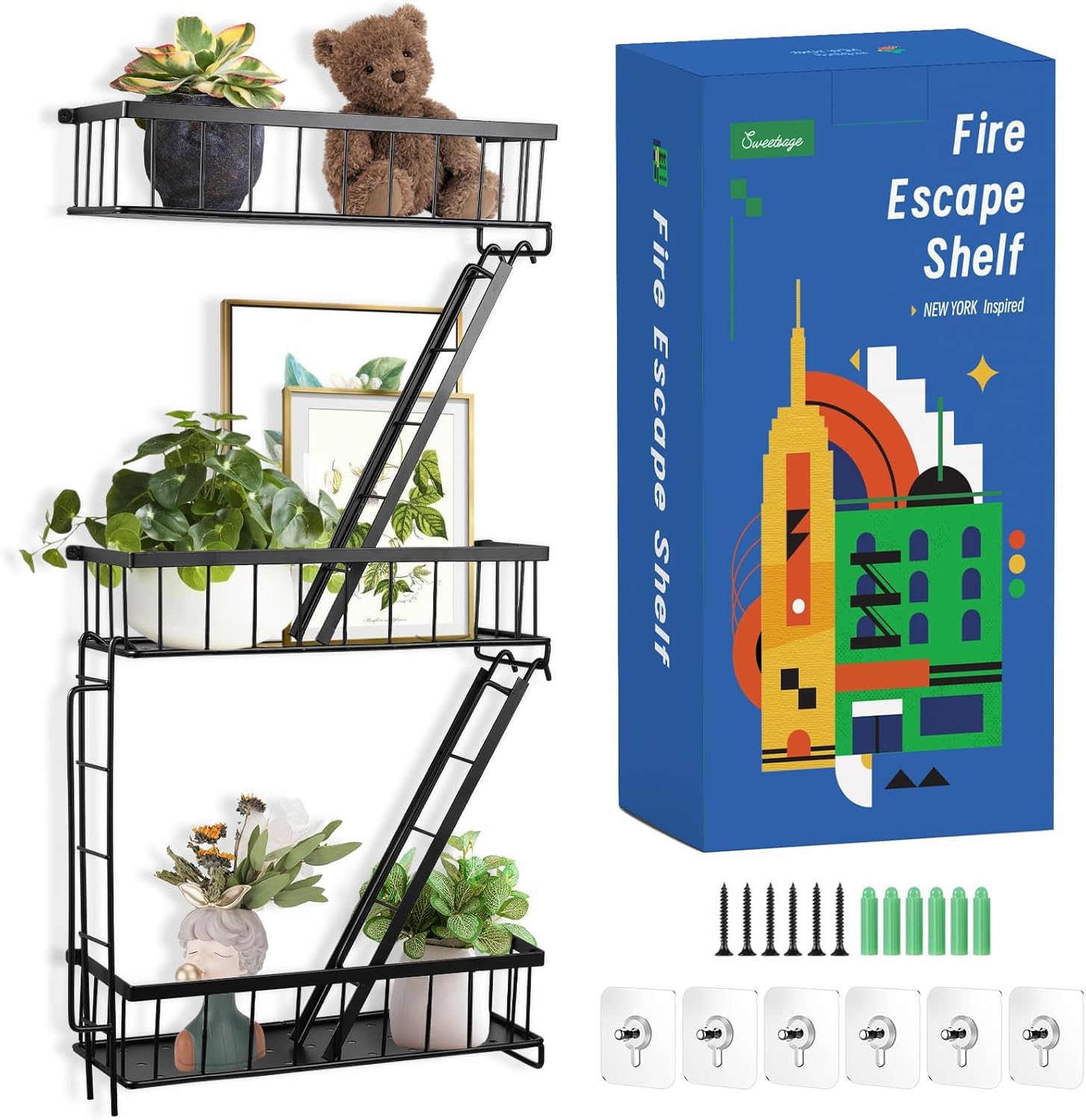Fire Escape Wall Shelf - Stylish 3-Tier Storage Solution
