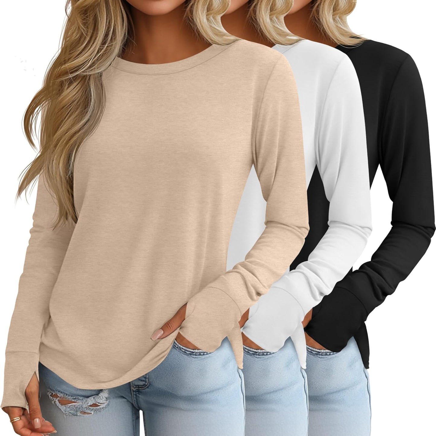 Huukeay Women's Long Sleeve Shirts with Thumb Holes - Trendy Tops